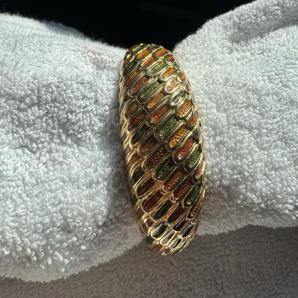 VTG Joan Rivers MCM Gold, Green & Orange Enamel Boho Y2K Bangle Bracelet